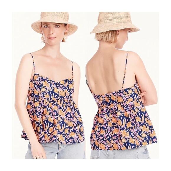 J. Crew Flowy Cotton Poplin Camisole in Painted Block Print - Picture 1 of 9